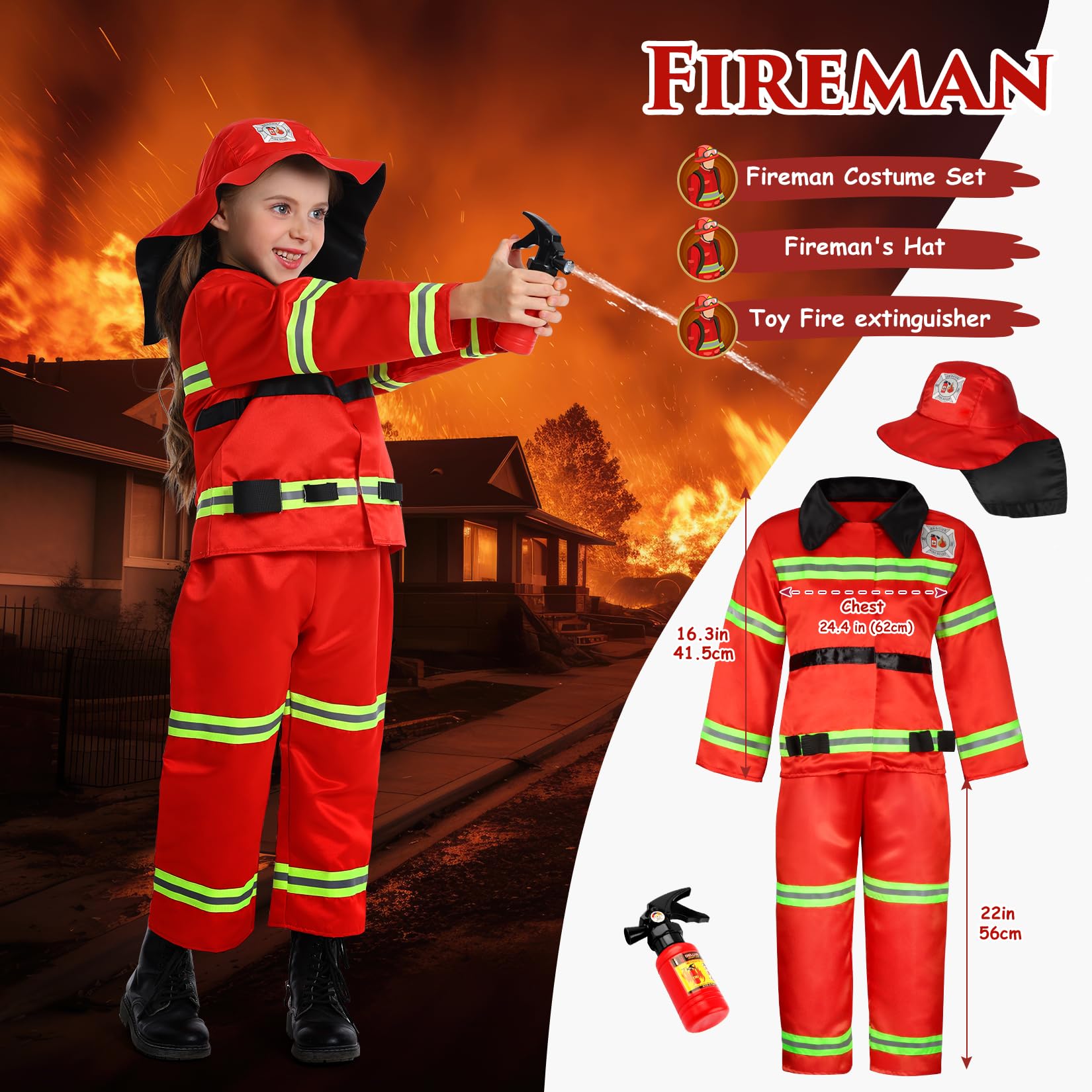 14Pcs Toddler Boys Dress Up Costume Set - Firefighter, Construction Worker, Chef & Police Outfits for Pretend Play | Christmas & Birthday Gift for Kids Ages 3-6 | Perfect for Role Play, Parties & Preschool Learning Activities