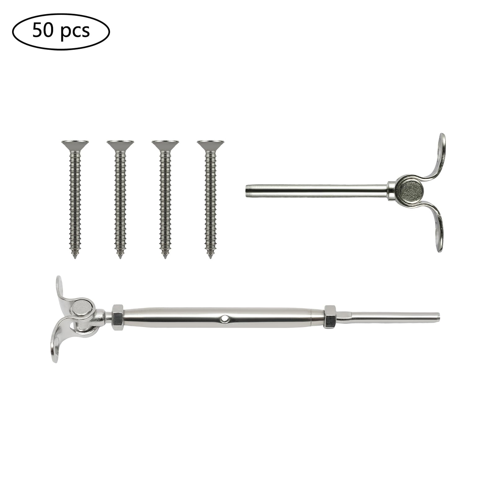 T316 Swage Threaded Cable Tensioner Kit - 50 Pack Stainless Steel Deck Railing Hardware for 1/8