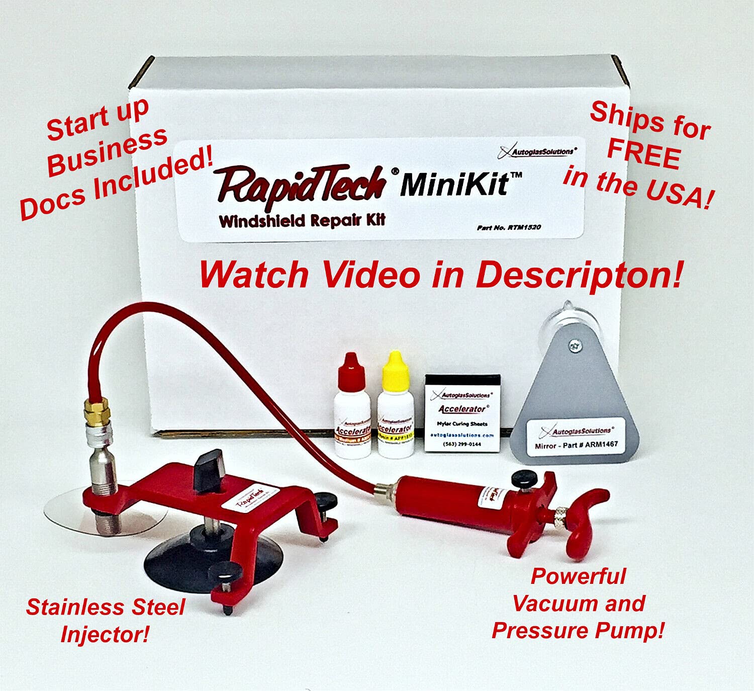 RapidTech MiniKit Windshield Repair Kit - Fast & Easy DIY Car Glass Crack Fix - Perfect for Small Chips, Cracks & Bullseyes - Use at Home, Roadside or Travel Emergency