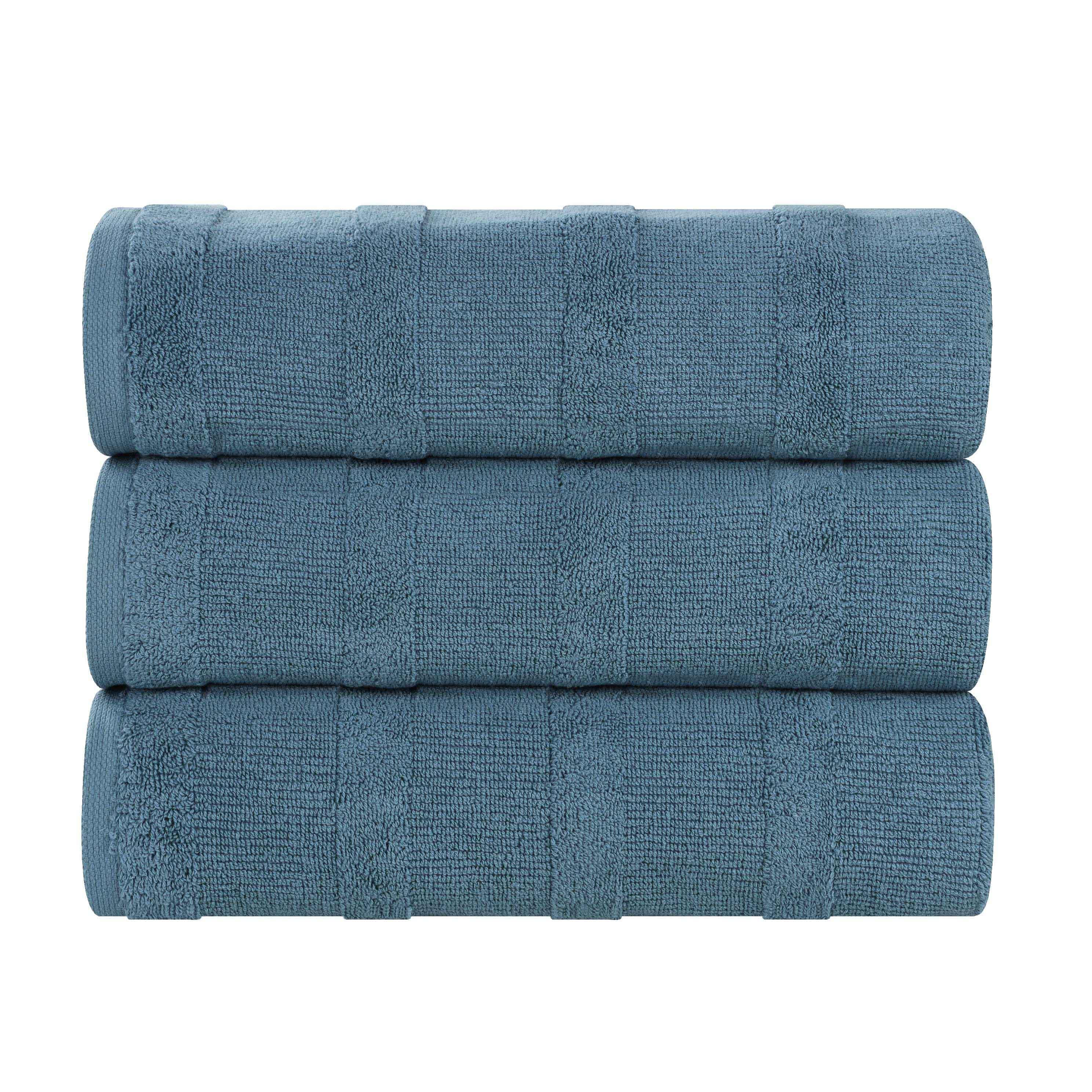 Premium Roma Cotton Ribbed Textured Bath Towels Set of 3 - Ultra Soft & Absorbent Luxury Towels for Spa, Bathroom & Beach Use