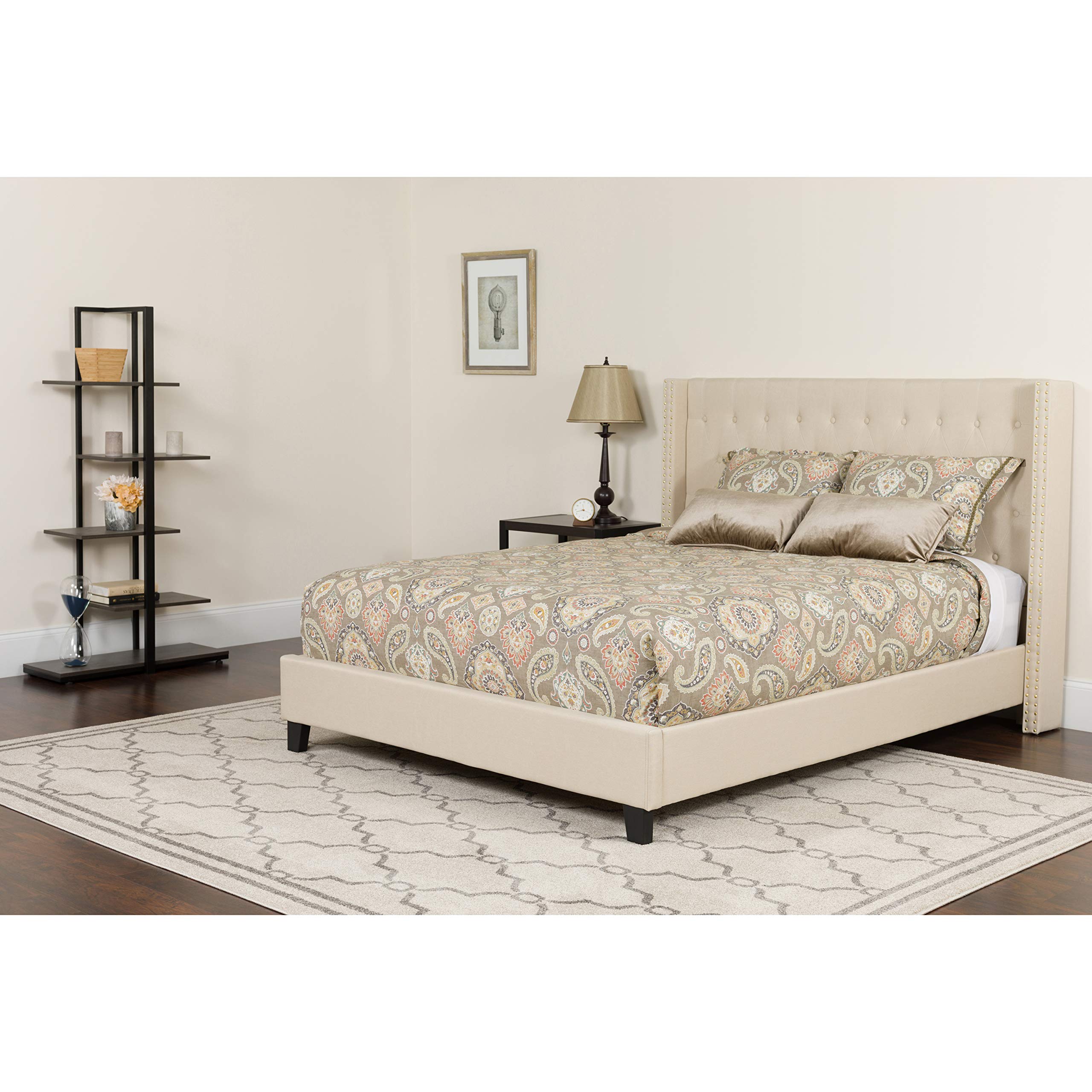 Flash Furniture Riverdale Queen Size Tufted Upholstered Platform Bed in Beige Fabric - Modern Bedroom Furniture for Master Bedroom, Guest Room & Apartment