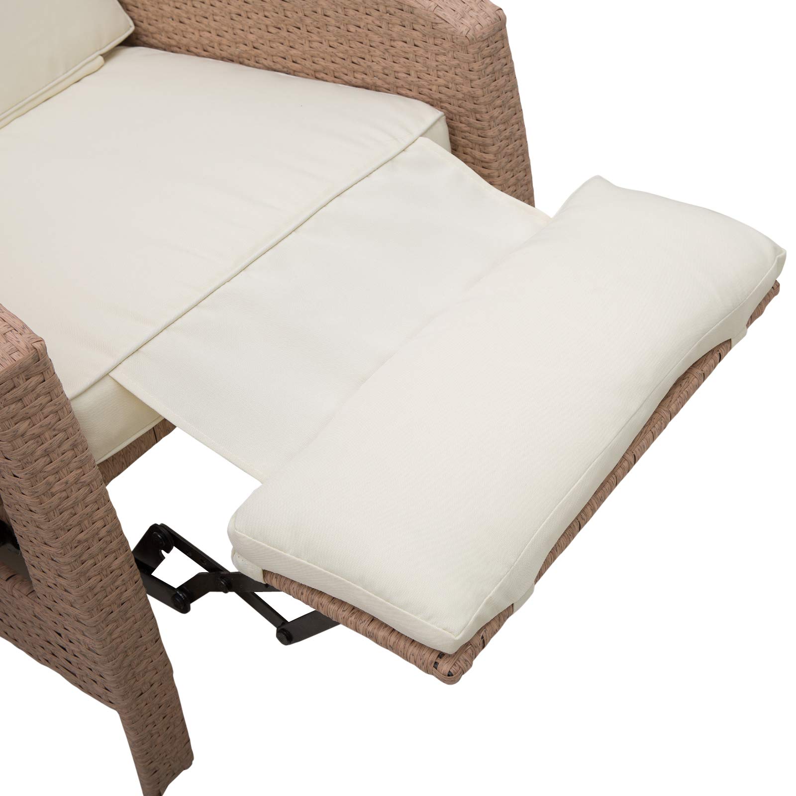 Outsunny Patio Recliner - Outdoor Reclining Lounge Chair with Adjustable Backrest, Flip-Up Side Table & Footrest - All-Weather Wicker Metal Frame Chaise Lounge with Cushions (Beige) - Perfect for Poolside, Backyard, Garden & Patio Relaxation
