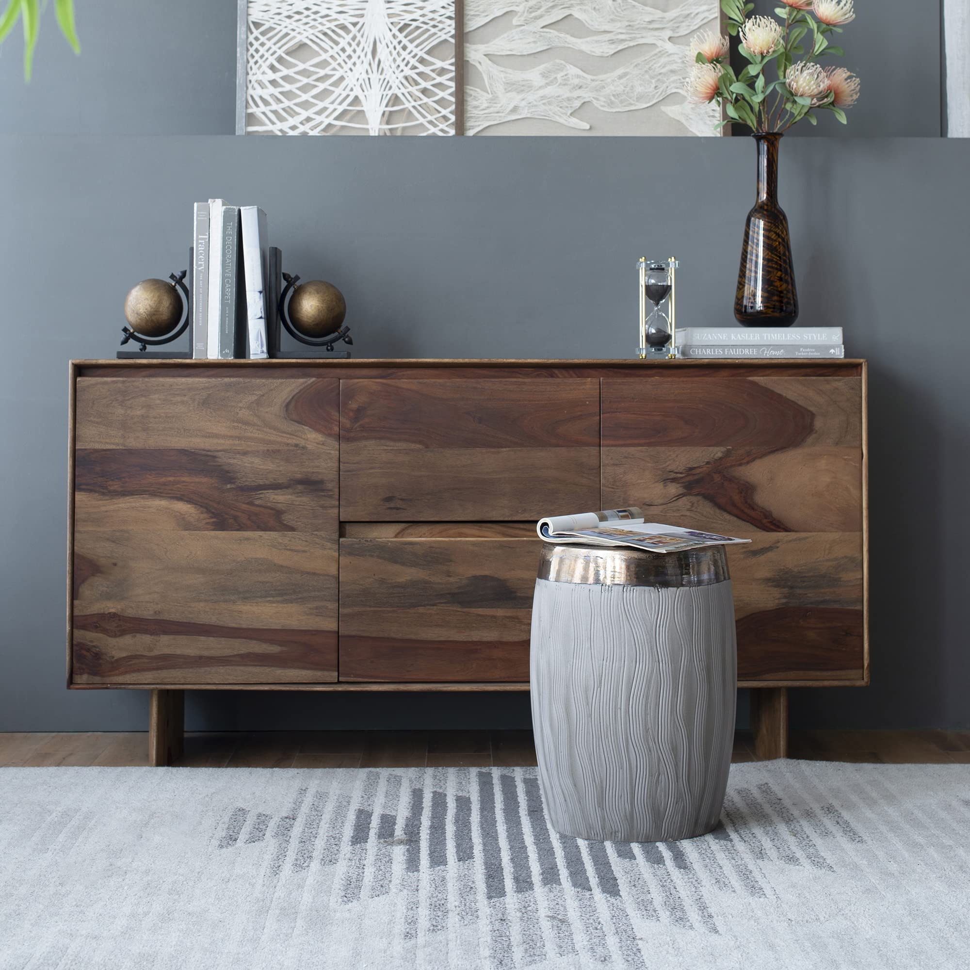 A&B Home Wave Pattern Ceramic Drum Stool - 13