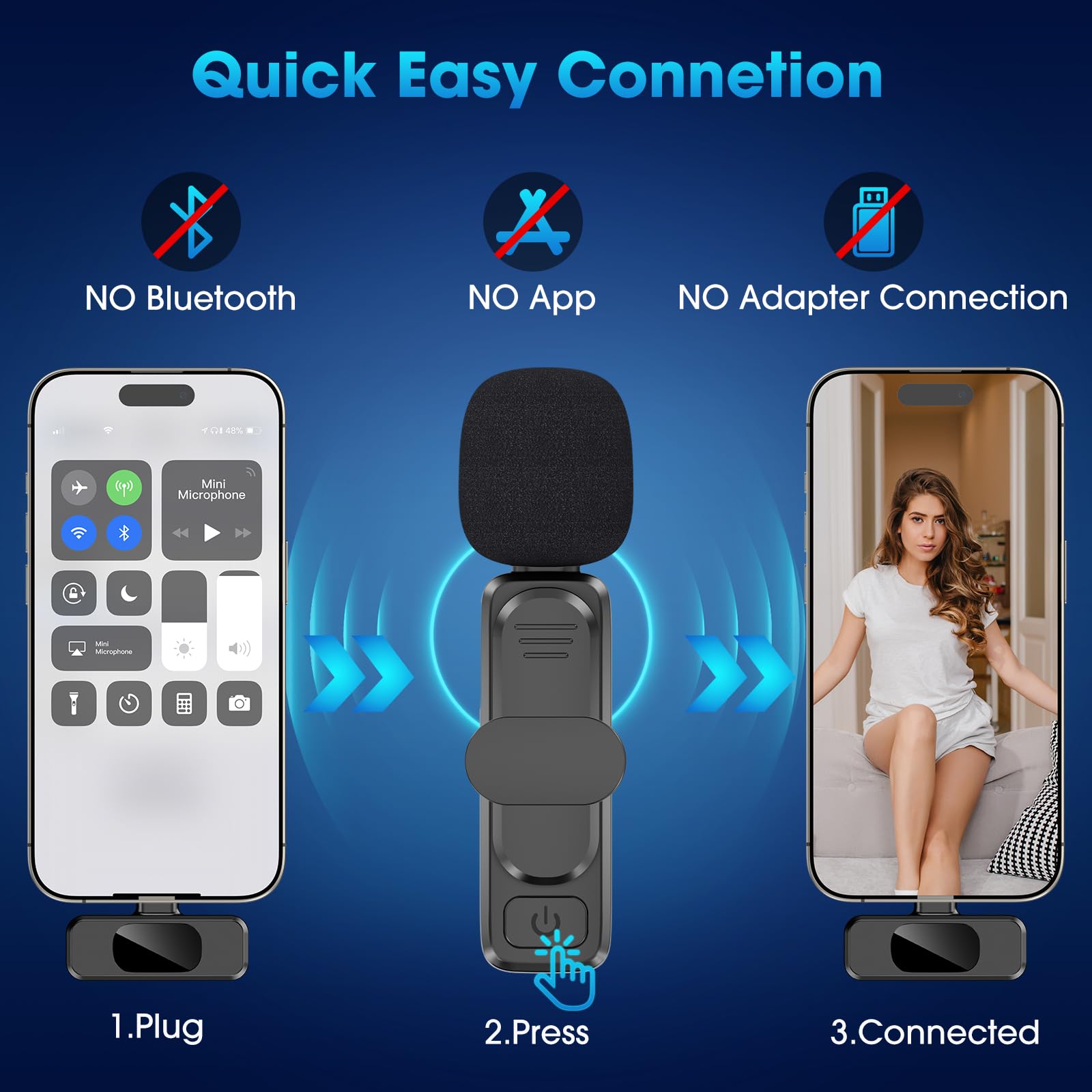 USB C Wireless Lavalier Mic for iPhone 15/Android/PC - Noise Cancelling Lapel Mic for Streaming & Videos