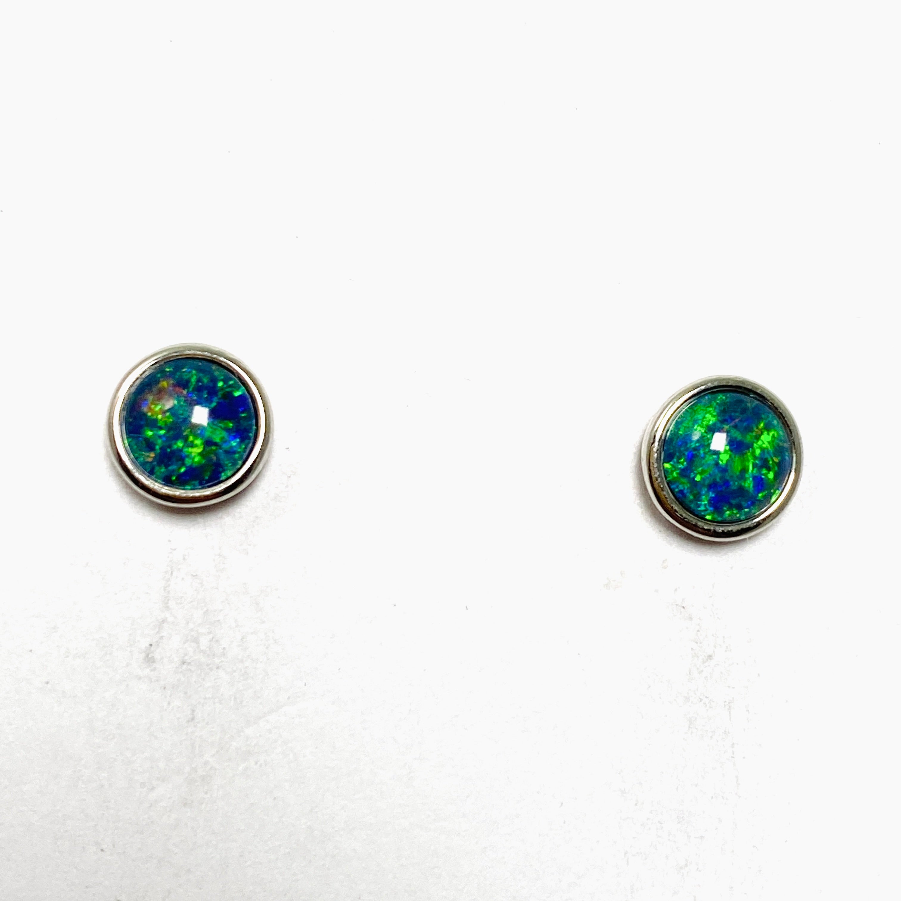 Australian Opal Triplet Round Cabochon Stud Earrings - Natural Gemstone Jewelry for Women, Perfect for Everyday Wear & Special Occasions