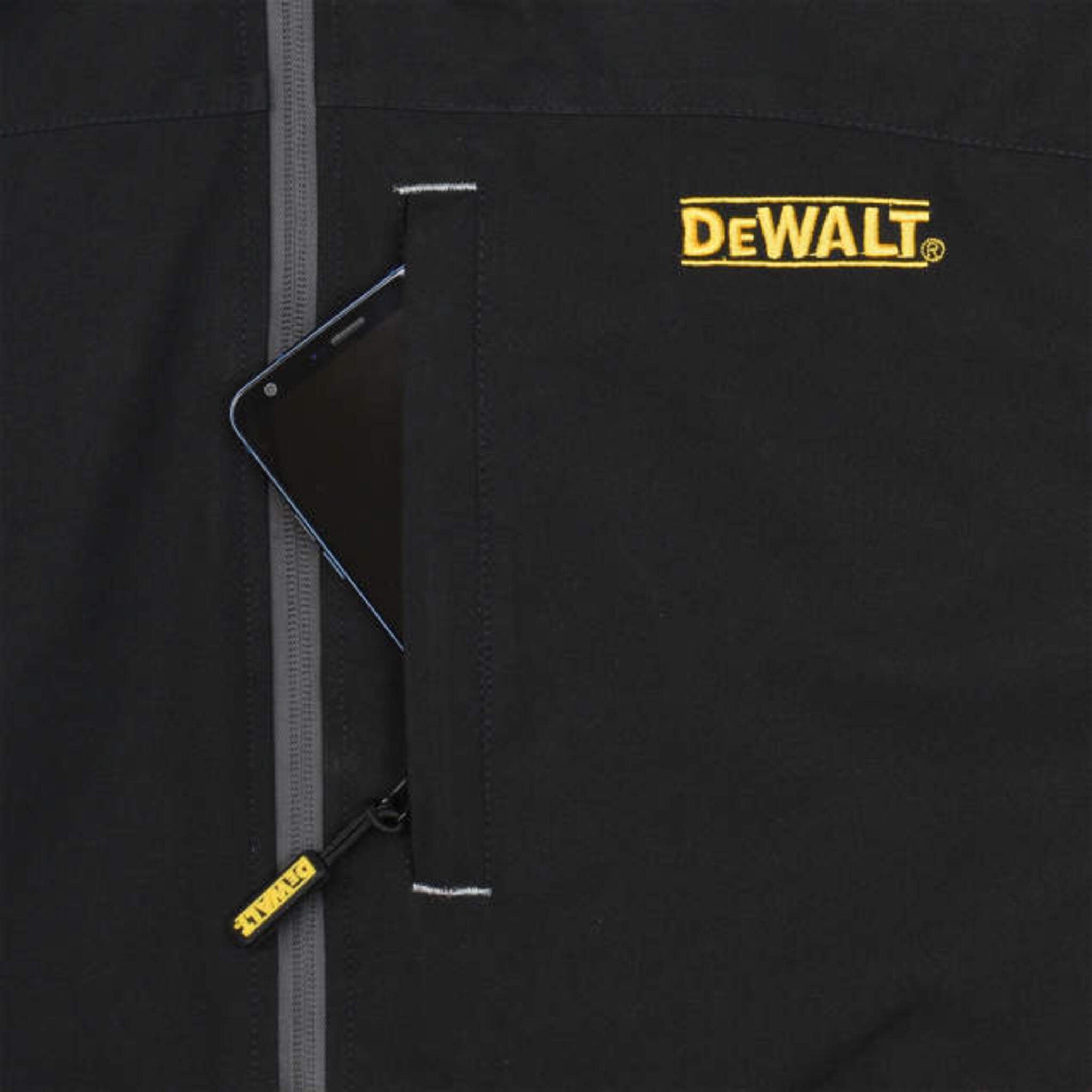 DEWALT® Men's Heated Fleece Lined Soft Shell Jacket - Windproof & Water Resistant Work Jacket with 3 Heat Zones, Multiple Pockets & Adjustable Fit (Sizes S-3XL) | Ideal for Construction, Outdoor Work & Winter Activities