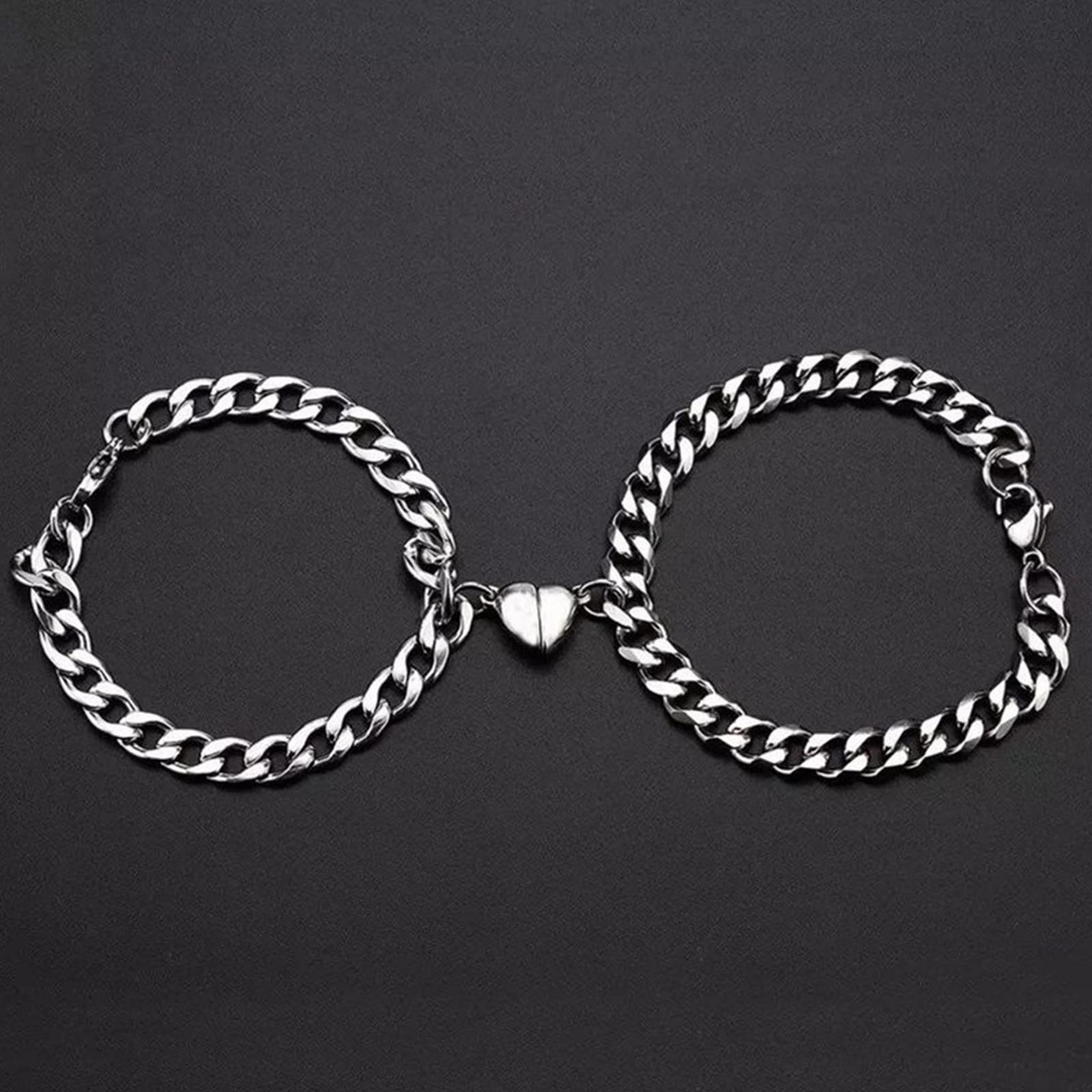 2PCS Matching Heart Bracelets for Couples - Long Distance Relationship Bracelets for Women & Men - Best Friend Gifts - Couple Jewelry Set for Anniversaries, Valentine's Day & Romantic Occasions