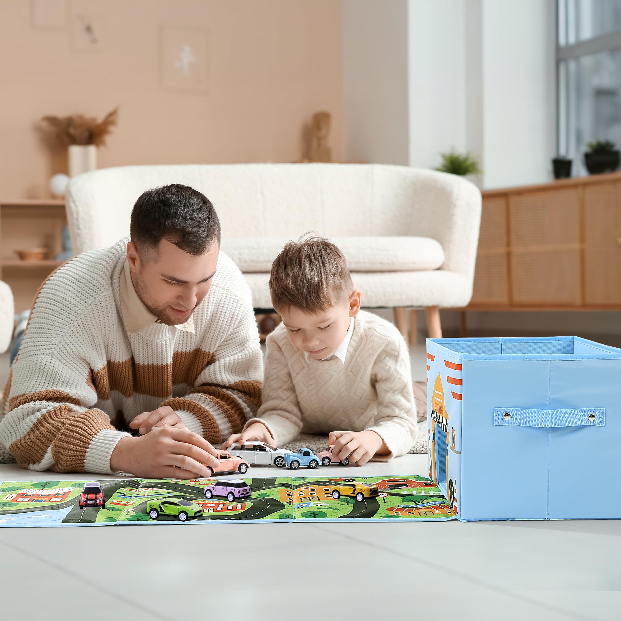 HOMBYS Collapsible Toy Car Storage Box with Play Mat - 15