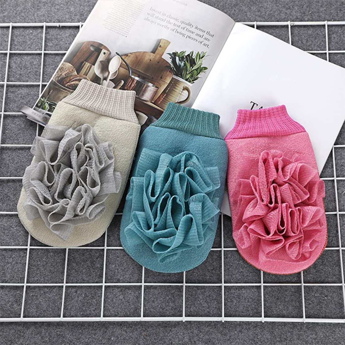 Exfoliating Gloves for Dead Skin Removal - 2 in 1 Kese Mitt & Loofah Bathing Glove | Moroccan Hammam Body Scrubber for Microdermabrasion at Home | Visibly Lifts Dead Skin, Tan Removal | Double-Sided Viscose & Cotton Fiber (1pc, Khaki) | Perfect for Spa Day, Self-Care Routine & Post-Workout Refresh