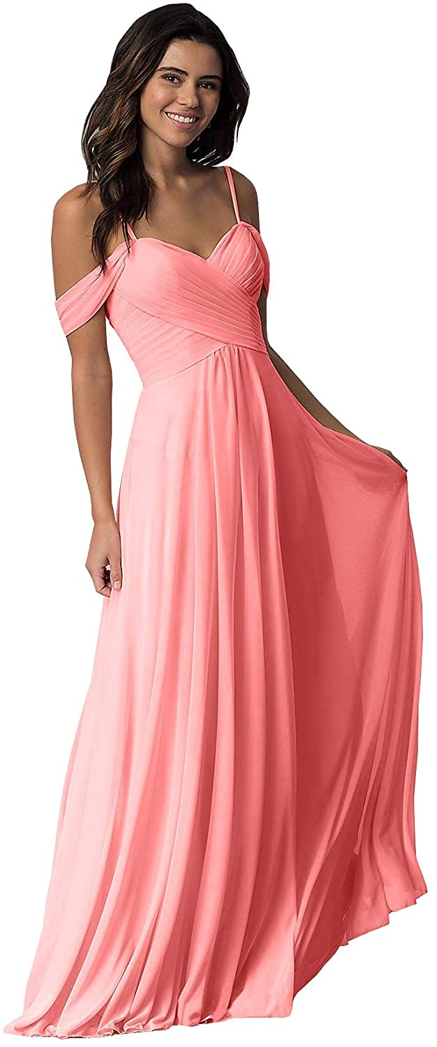 Coolki Women's Off The Shoulder Bridesmaid Dress - A-Line Ruched Long Formal Evening Gown for Weddings, Prom & Special Occasions