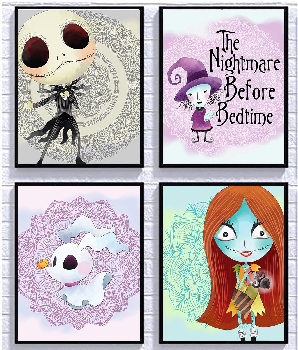 Nightmare Before Christmas Wall Art Decor - Silly Goose Gifts Purple Character Art Set for Baby Nursery, Kids Room & Halloween Home Decoration