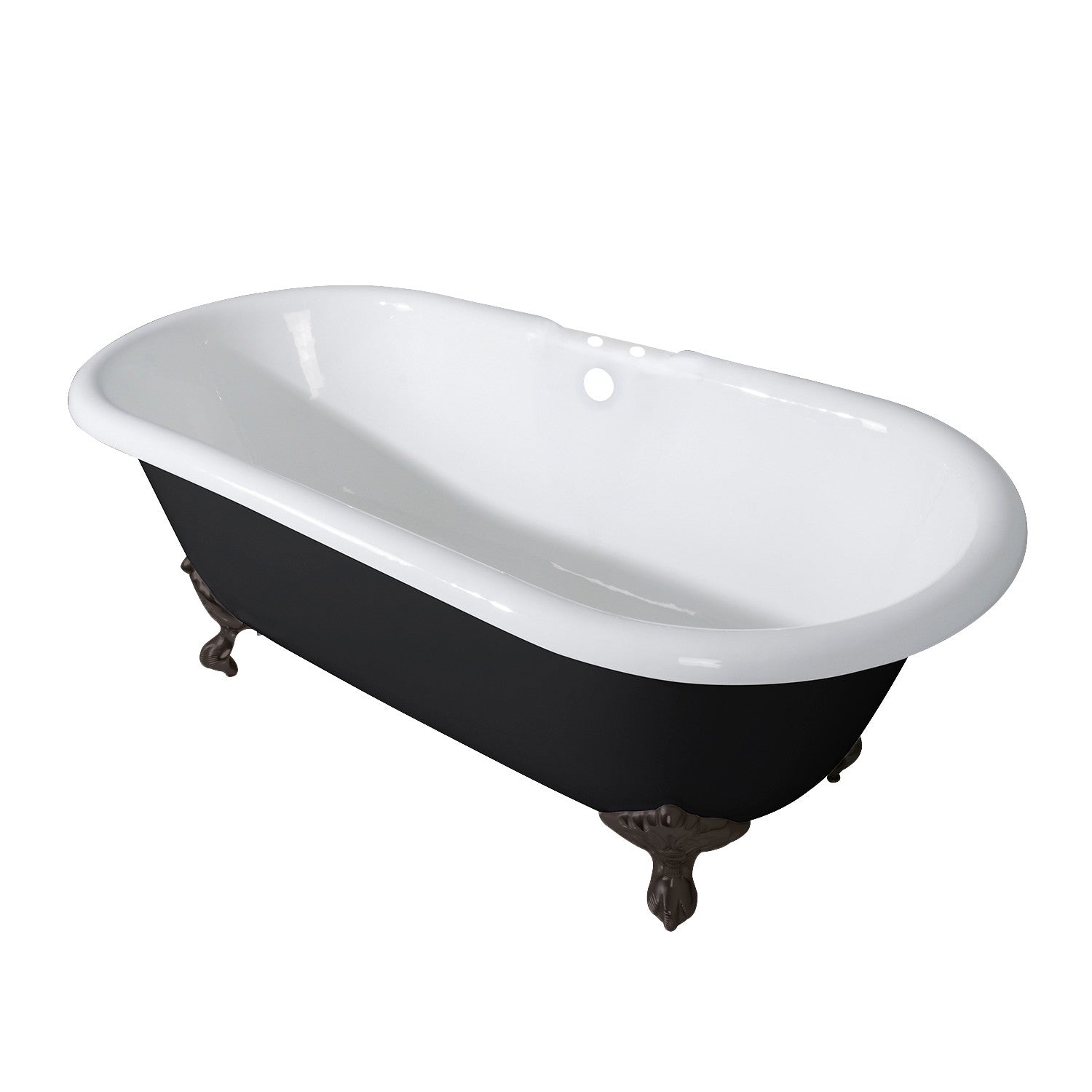 Aqua Eden 66 Inch Cast Iron Clawfoot Bathtub - Oval Double Ended Freestanding Tub with 7 Inch Faucet Holes (Black/White/Oil Rubbed Bronze) | Vintage Bathroom Centerpiece for Luxury Homes & Spa Retreats