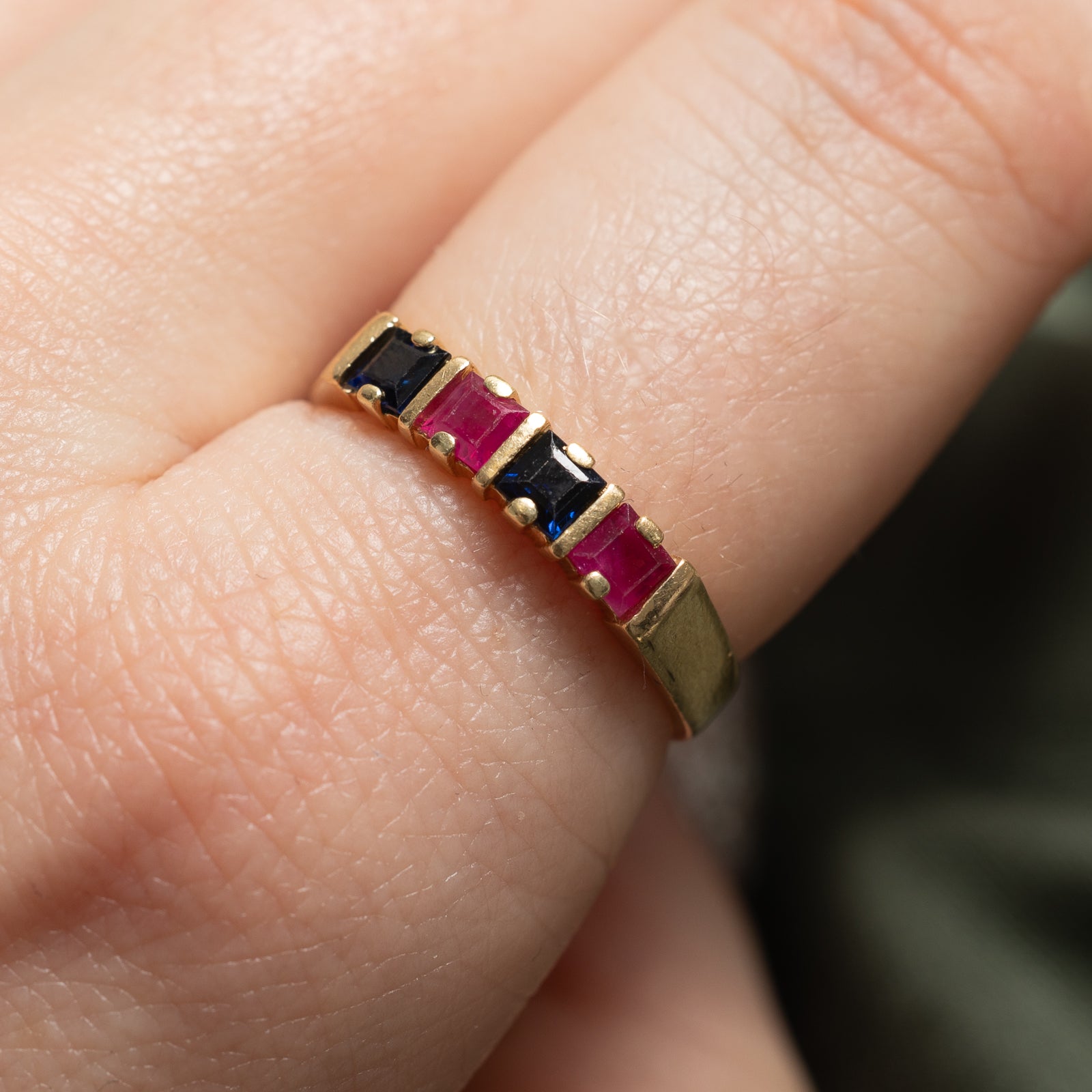Exquisite 0.72ctw Synthetic Ruby & Sapphire Four Stone Ring - Size 7.75 | Elegant Birthstone Jewelry for Women | Perfect for Anniversaries, Engagements & Special Occasions
