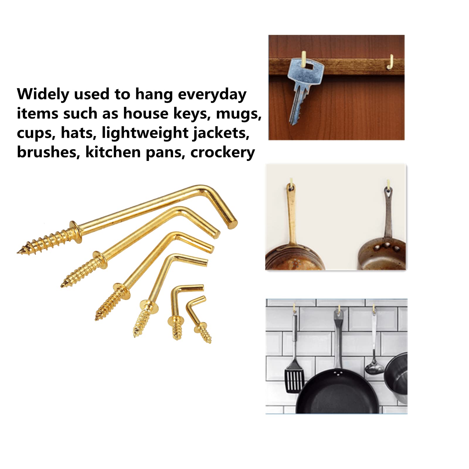 Dophee L-Shape Right Angle Screw Hooks - 10 Pack Gold Ceiling Hooks for Christmas Lights, Home Decor & Medal Hanging (54x19mm) - Perfect for Holiday Decorations, Wall Art & Trophy Display