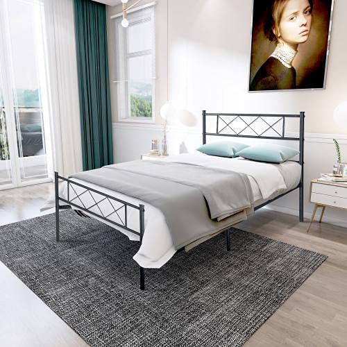 Black Twin Size Metal Bed Frame with Under Bed Storage - Sturdy & Space-Saving for Adults & Kids - Perfect for Bedroom, Dormitory, or Small Spaces