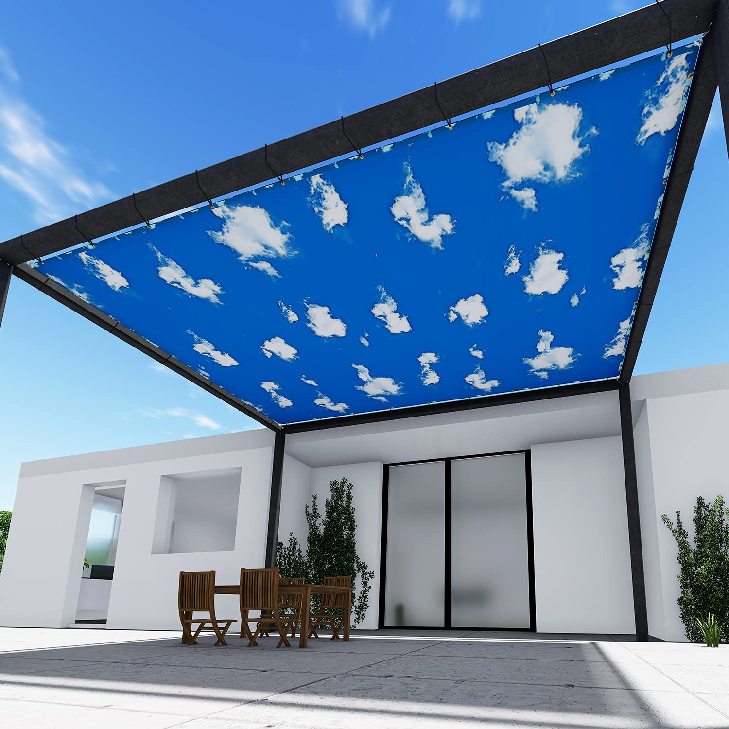 Premium 2'x32' Blue White Cloud Sun Shade Sail - 260 GSM UV Blocking Fabric with Brass Grommets & Stainless D-Rings | Patio, Garden, Pergola, Gazebo Cover for Outdoor Shade & Sun Protection
