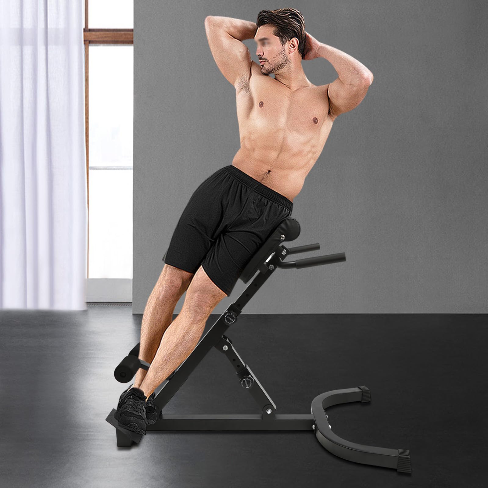 5-Level Adjustable Hyperextension Roman Chair - Back Extension Machine for Glute, Hamstring & Ab Workouts - Home Gym Sit-Up Bench - Perfect for Core Training & Strength Exercises