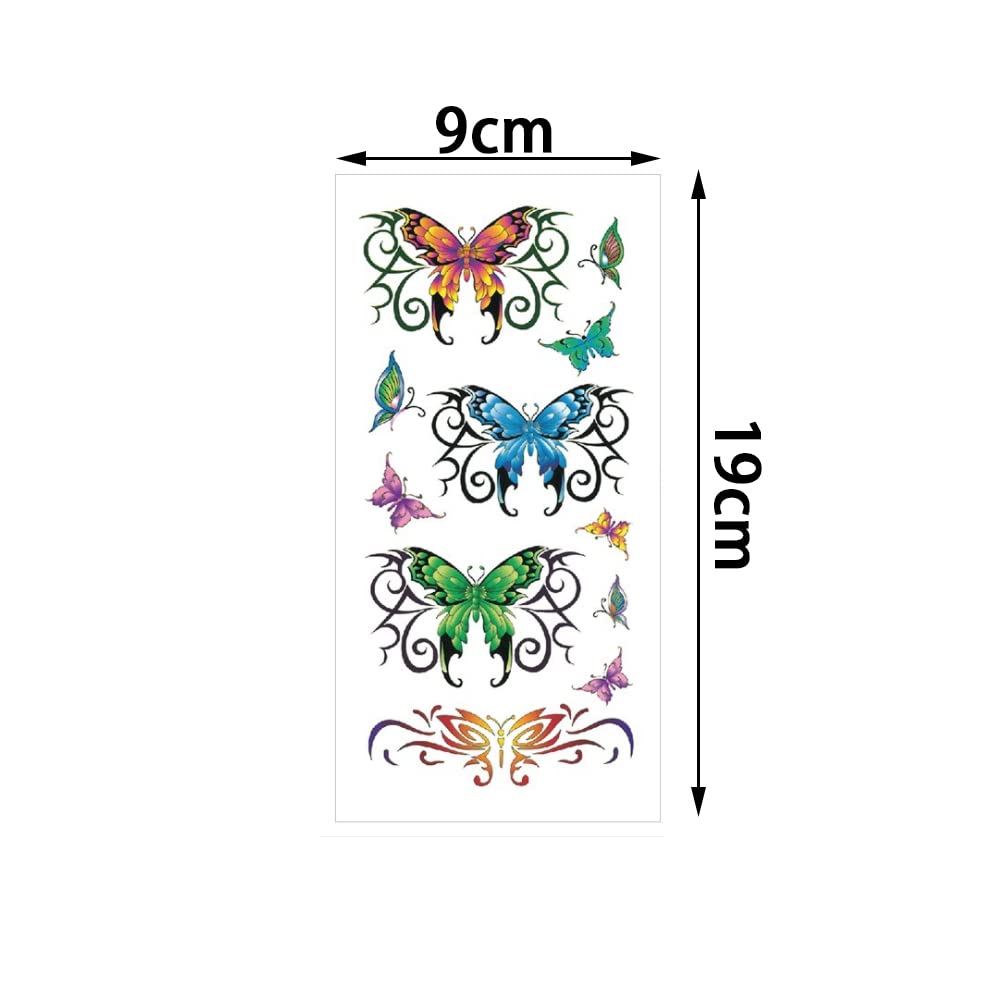 8 Pcs Butterfly Rose Temporary Tattoos - Waterproof Fake Body Art for Women & Girls - Perfect for Parties, Festivals, and Summer Beach Looks