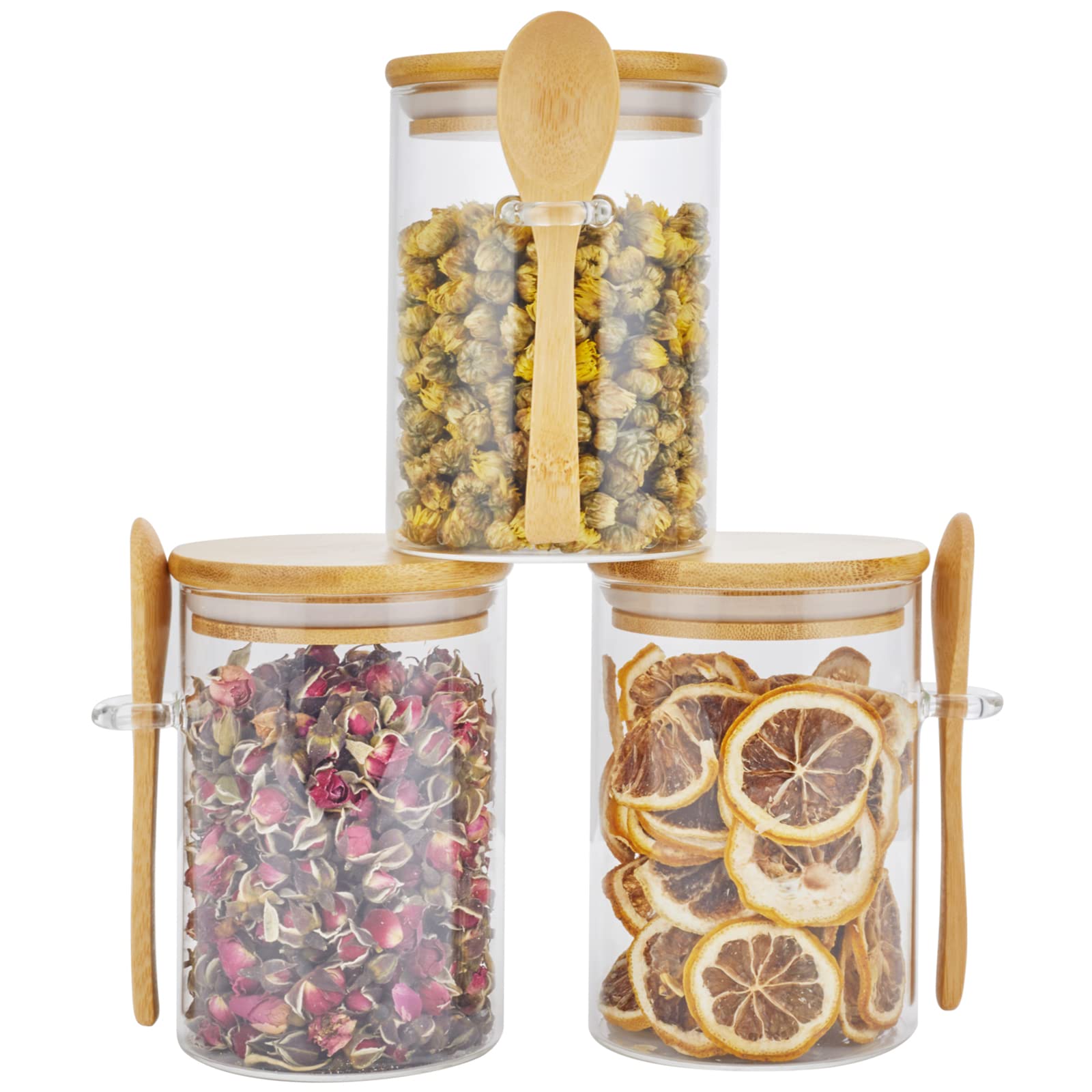 3-Pack 15Oz Glass Food Storage Containers with Bamboo Airtight Lids & Spoon - Kitchen Organization Jars for Coffee, Tea, Flour, Sugar, Nuts, Spices - Perfect for Pantry, Baking & Meal Prep Organization