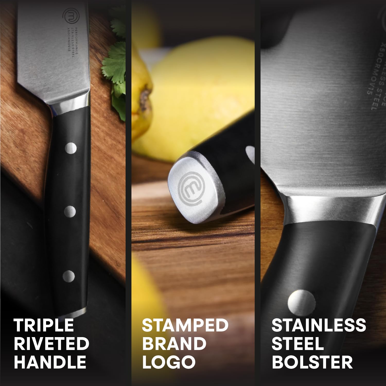 MasterChef Professional 5-Piece Chef Knife Set with Carrying Bag - High Carbon Stainless Steel Kitchen Knives with Triple Riveted Handles for Precision Cooking | Perfect for Home Chefs, Culinary Students & Professional Kitchens