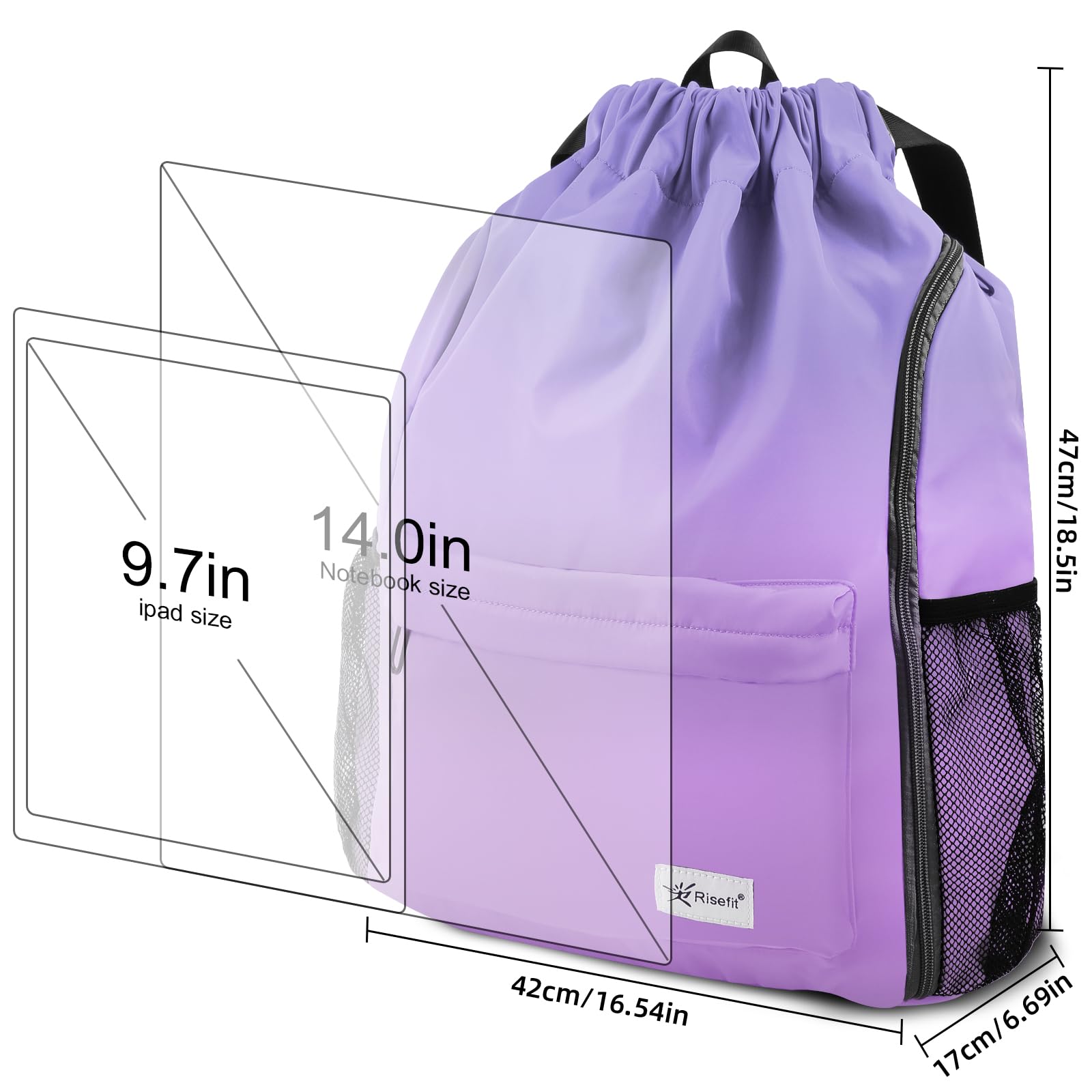 **Drawstring Backpack with Mesh Pockets - Lightweight Water-Resistant Gym Bag for Men & Women - Perfect for Beach, Travel, Sports & Workout**