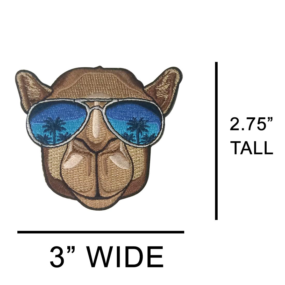 Funny Camel Wearing Sunglasses with Palm Tree Reflection - Embroidered Iron-On Patch for Jackets, Hats & Bags - Perfect for DIY Crafts & Costume Accessories