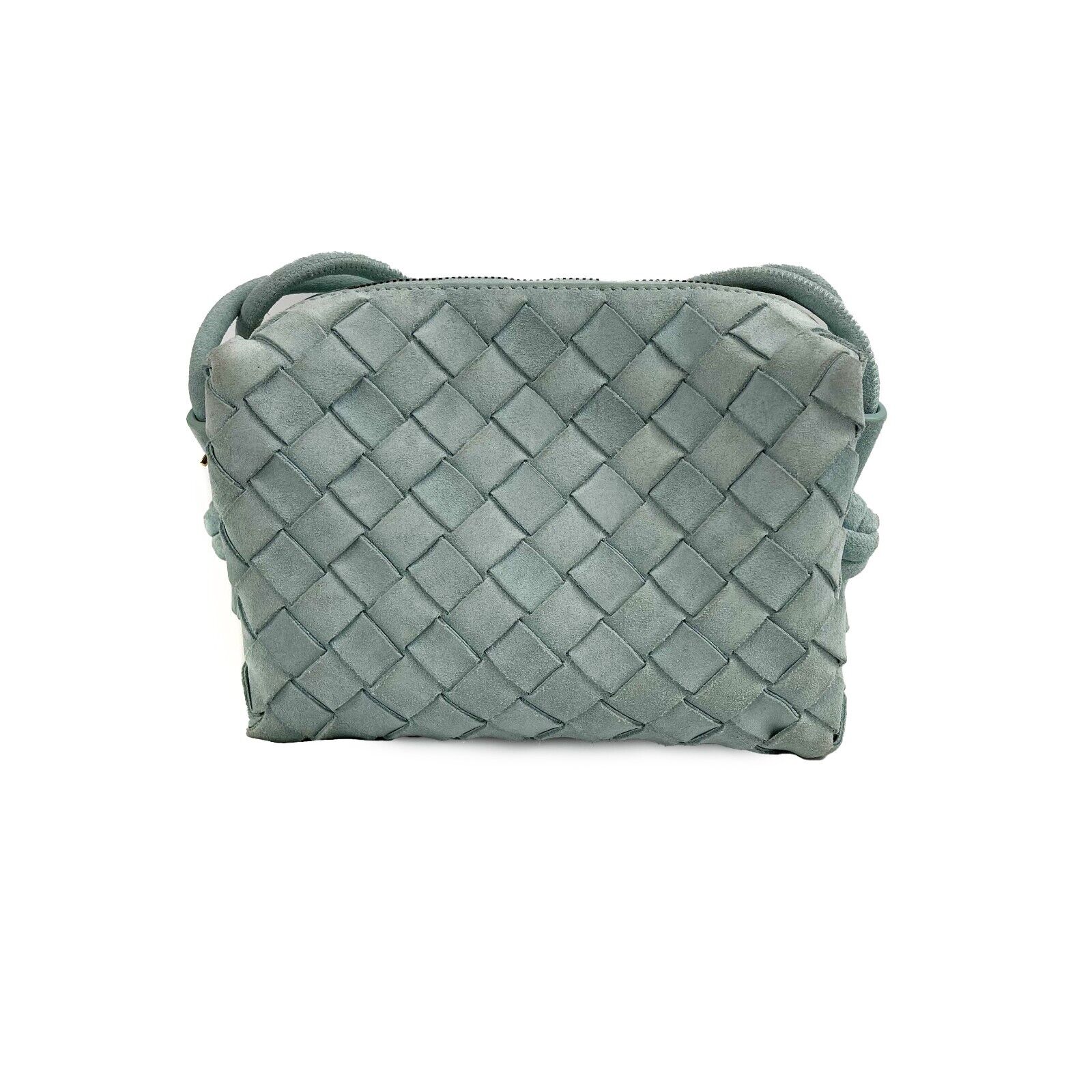 Bottega Veneta Loop Small Intrecciato Crossbody Bag in Washed Teal & Gold Leather - Stylish Shoulder Bag for Women, Perfect for Date Night, Shopping & Travel Accessories