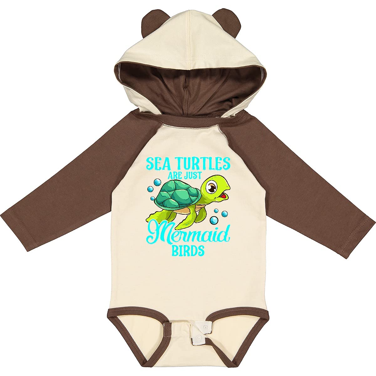 Inktastic Funny Sea Turtle & Mermaid Long Sleeve Baby Bodysuit - Perfect for Beach Vacations, Ocean-Themed Parties & Cute Photoshoots