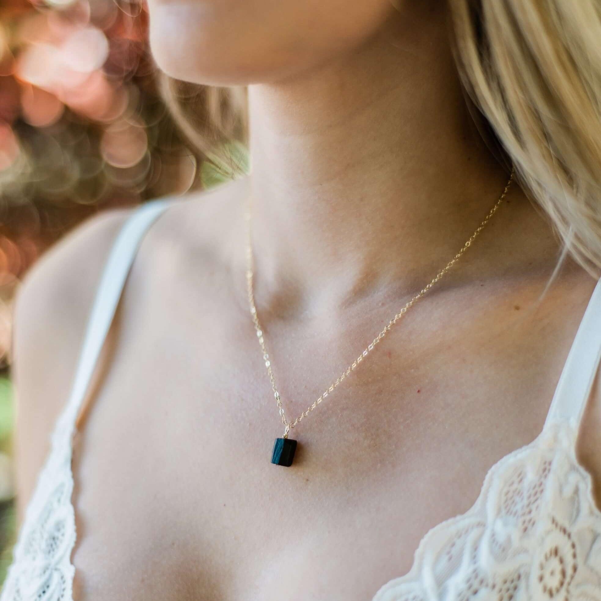 Natural Tiny Raw Black Tourmaline Pendant Necklace for Women - Healing Crystal Jewelry for Protection & Energy Cleansing | Perfect for Meditation, Yoga & Spiritual Gifts
