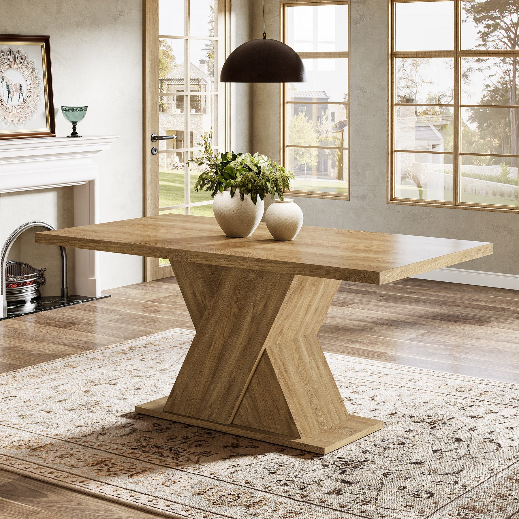 55 Inch Solid Wood Dining Table - Round Kitchen Table for 4-6 People | Perfect for Family Meals, Dinner Parties & Small Space Dining Rooms