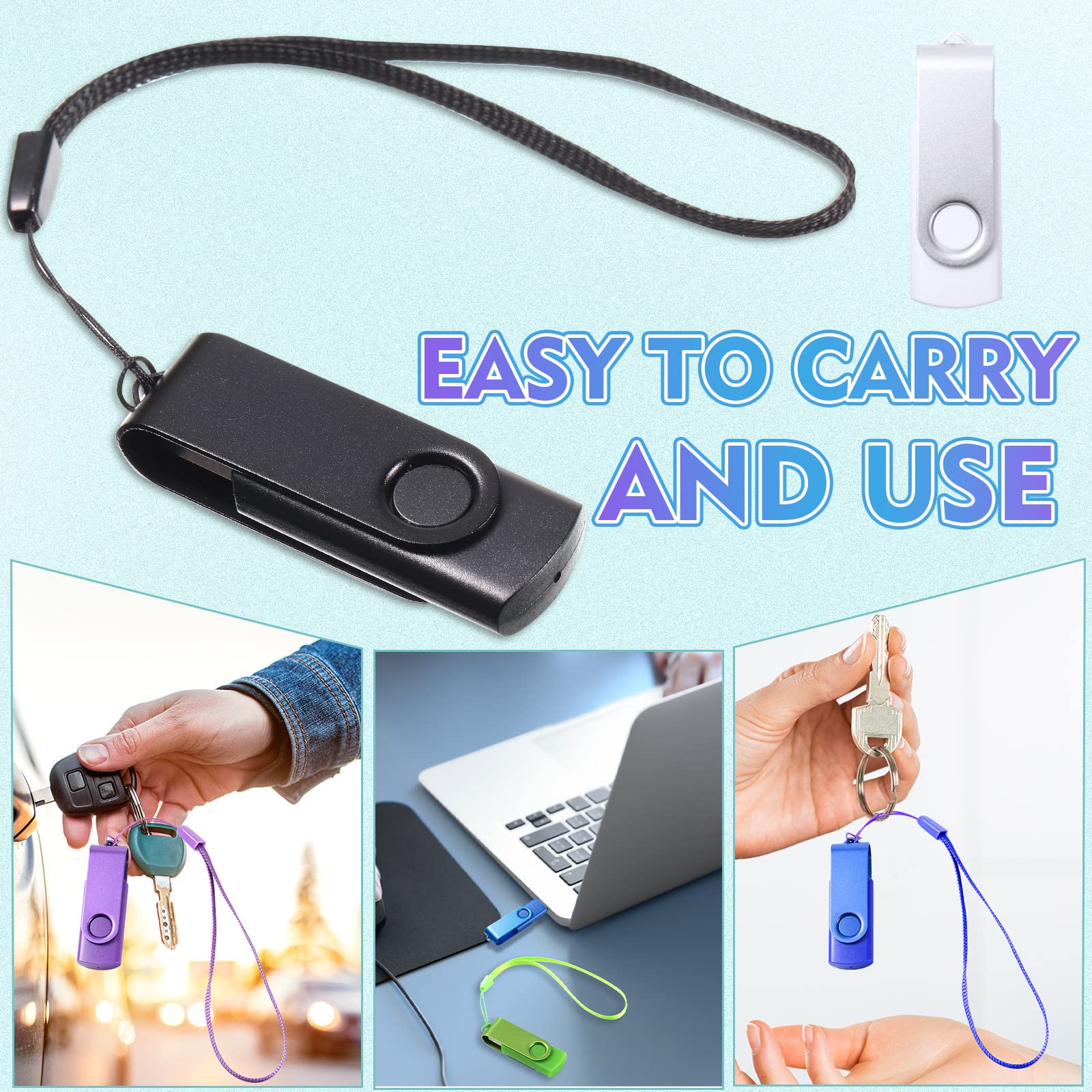 Xuhal 50-Pack 2GB USB Flash Drives with Lanyards - Mixed Colors for Office & School Storage