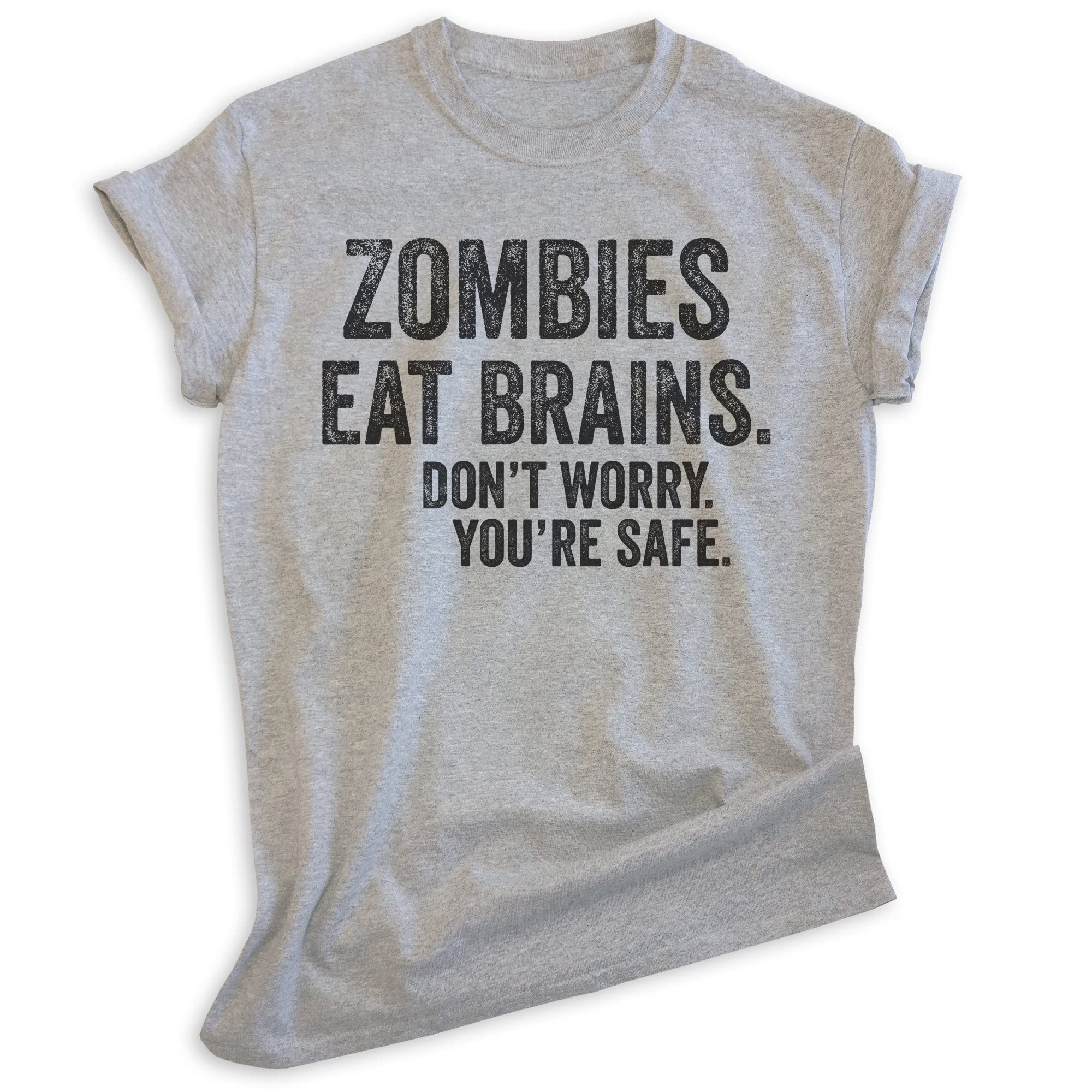 EVERTREE CLOTHING Zombies Eat Brains Don't Worry You're Safe T-Shirt - Funny Halloween Graphic Tee for Men & Women - Perfect for Costume Parties, Horror Movie Nights & Zombie-Themed Events