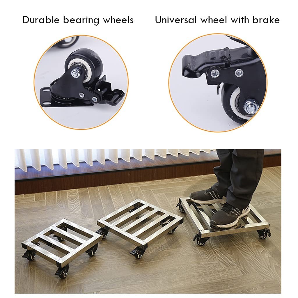 Stainless Steel Heavy Duty Metal Plant Stand with Rollers - 10 Inch Square Flower Pot Caddy, Movable Potted Plant Pallet for Indoor & Outdoor Garden Decor