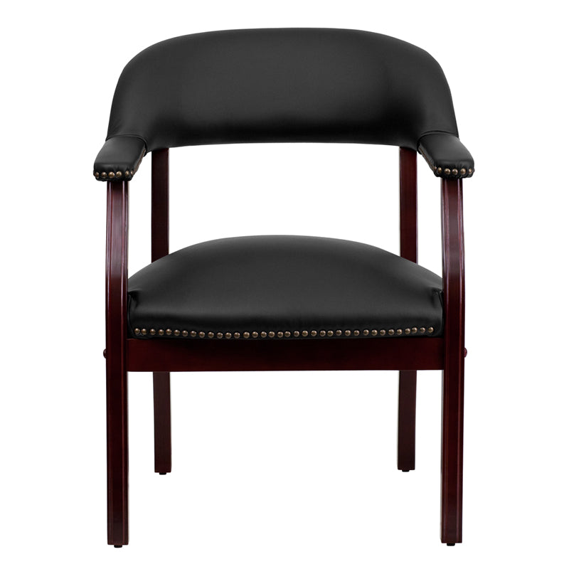 Premium FLASH Diamond Black LeatherSoft Conference Chair with Accent Nail Trim - Ergonomic Office Chair for Executive Meetings & Home Office Workspace