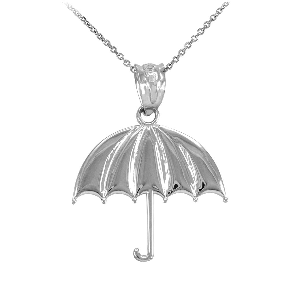 10k White Gold High Polish Upright Umbrella Pendant Necklace - Elegant Jewelry Gift for Women, Perfect for Weddings, Anniversaries & Special Occasions