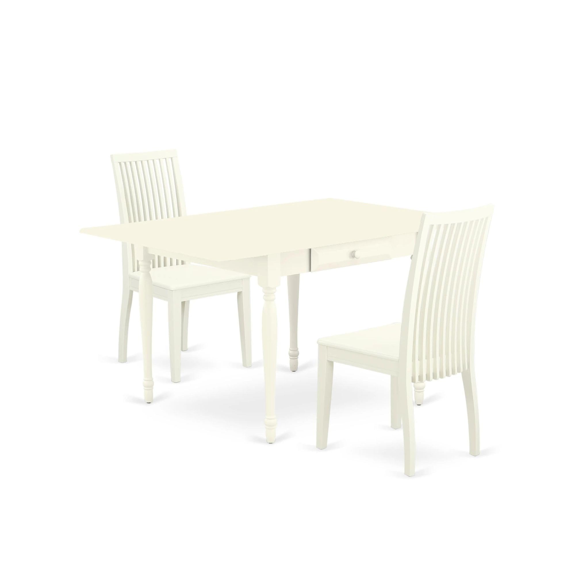 East West Furniture 3 Piece Kitchen Table Set for Small Spaces - Rectangle Dining Table with Drop Leaf & 2 Chairs, 36x54 Inch, Linen White - Perfect for Apartments, Breakfast Nooks & Cozy Dining Areas