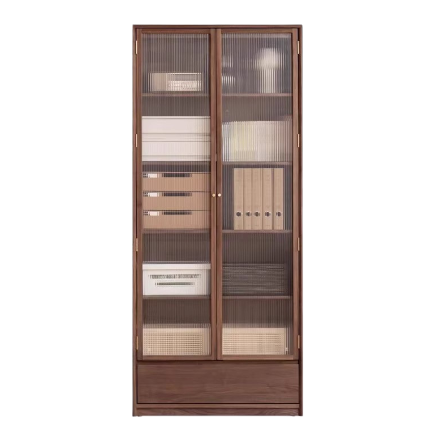 Solid Black Walnut Wood Bookcase with Glass Doors - Stylish Display & Storage Cabinet for Living Room, Office, or Library