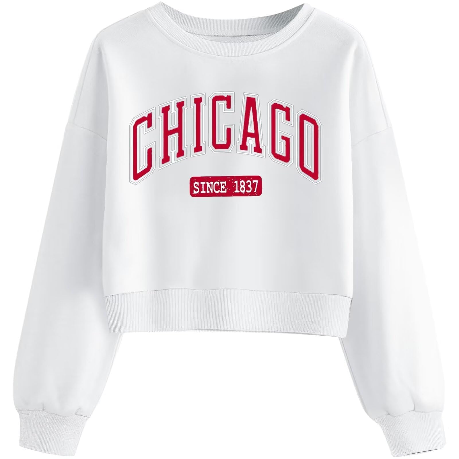 ORANDESIGNE Women's Cropped Graphic Crewneck Sweatshirt - Letter Print Long Sleeve Pullover, Casual Loose Fit Tops for Streetwear & Lounge Wear