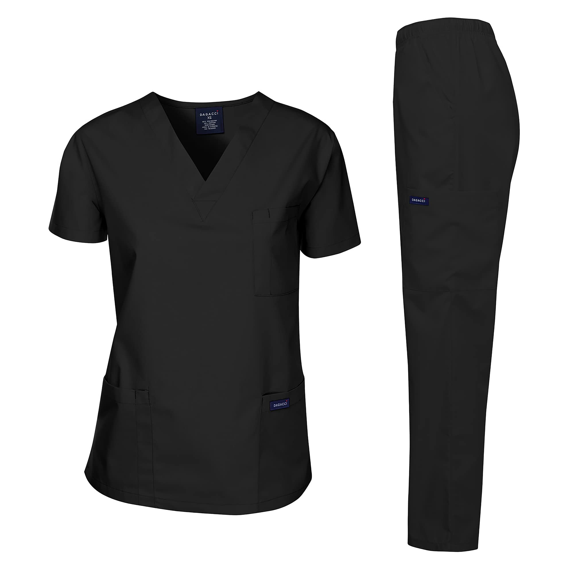 Dagacci Unisex Medical Scrub Set for Women & Men - Comfortable Doctor Nurse Uniform Top & Pants (Black, XXXL) - Perfect for Hospitals, Clinics & Healthcare Professionals