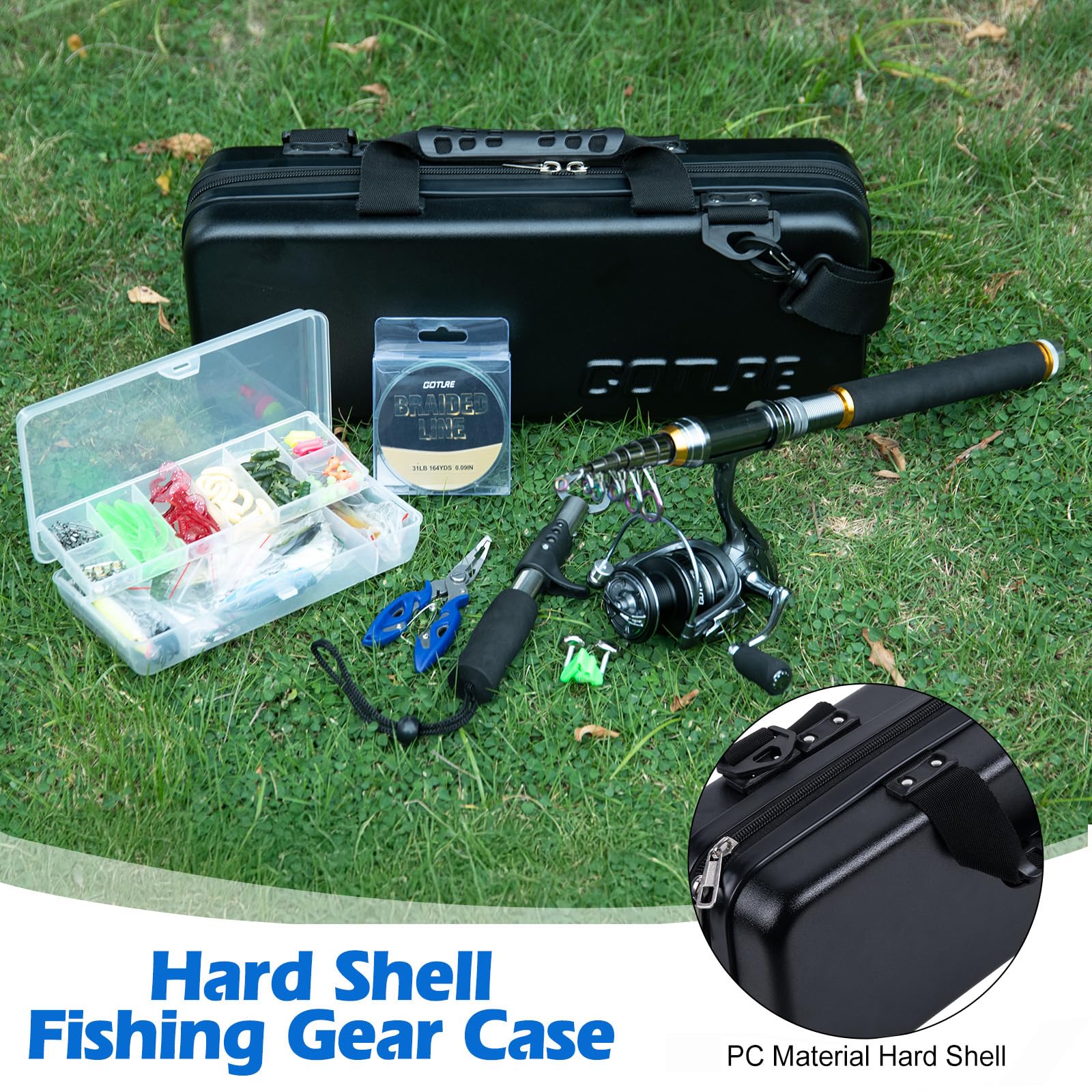 Goture Telescopic Fishing Rod and Reel Combo Kit - Lightweight Spinning Reel with Lures Set & Durable Hard Shell Case - Perfect for Saltwater Fishing, Travel & Beginners - Ideal Fishing Gift for Men (Great for Camping, Beach Trips & Outdoor Adventures)