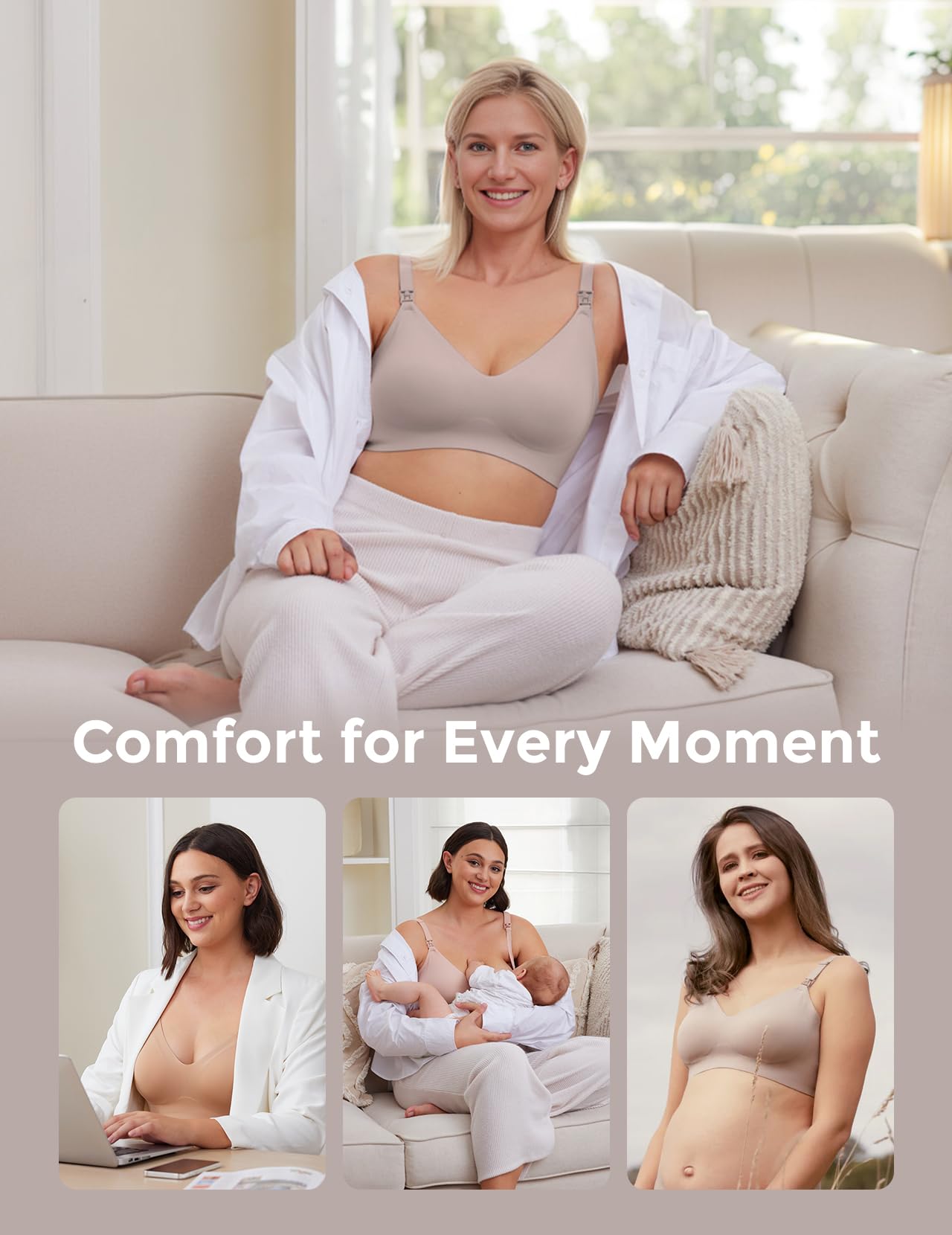 Momcozy YN21 Seamless Nursing Bra for Breastfeeding - Ultra Comfort Maternity & Sleep Bralette with Natural Shape Support - Perfect for Pregnancy, Postpartum & Nighttime Nursing