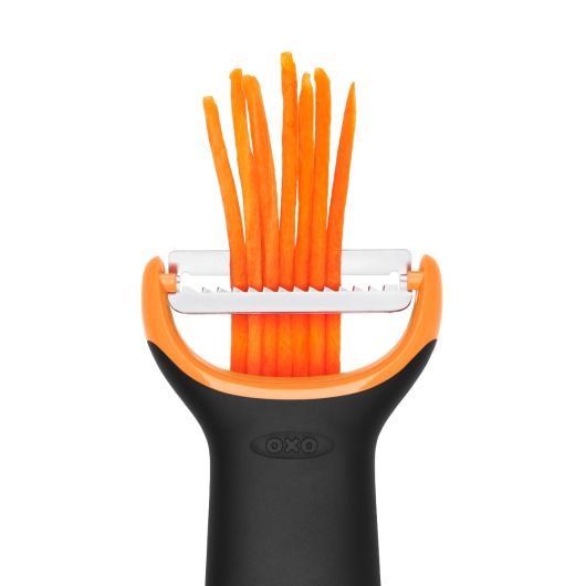 OXO Julienne Peeler - Stainless Steel Vegetable & Fruit Slicer for Spiralizing, Grating, and Shredding - Perfect for Salads, Stir-Fries, and Garnishing