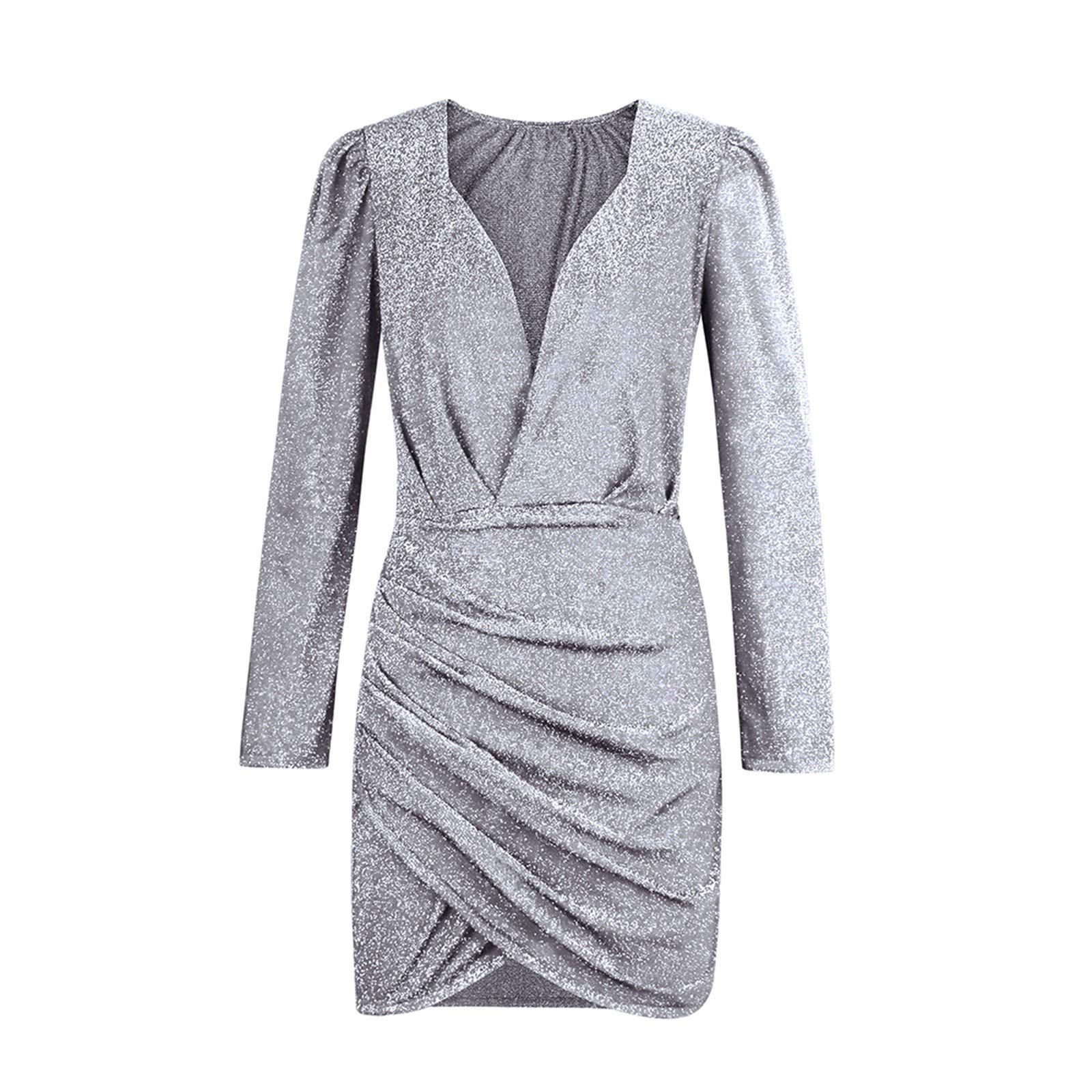 Elegant Women's Sequin Party Dress - V-Neck Sleeve Summer & Fall Dress for Night Out, Club, Wedding, Cocktail Events
