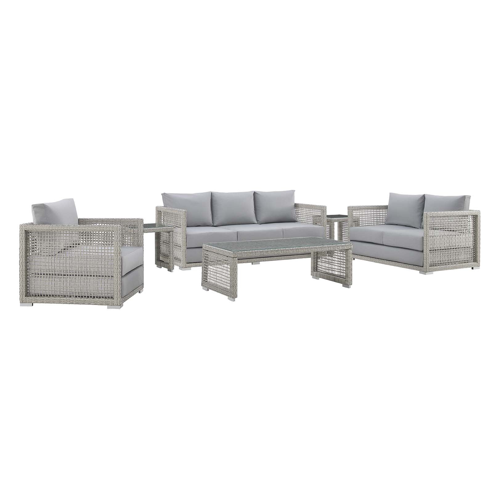 6-Piece Aura Outdoor Patio Furniture Set - All-Weather Wicker Rattan Sofa & Chairs for Garden, Poolside, or Backyard Relaxation