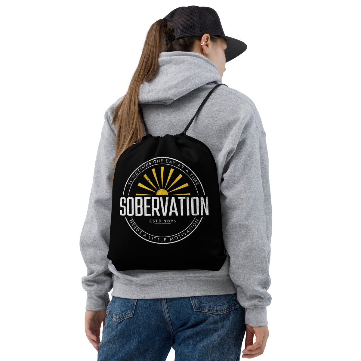 Sobervation Drawstring Bag with Custom Printed Logo - Lightweight & Durable for Gym, Travel, and Outdoor Activities
