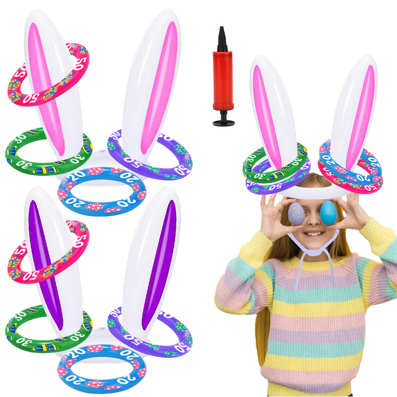 Easter Bunny Ring Toss Game Set - 2 Pack with 8 Score Rings for Kids - Fun Indoor Outdoor Easter Party Games - Perfect for Easter Egg Hunts, Backyard Parties & Family Gatherings