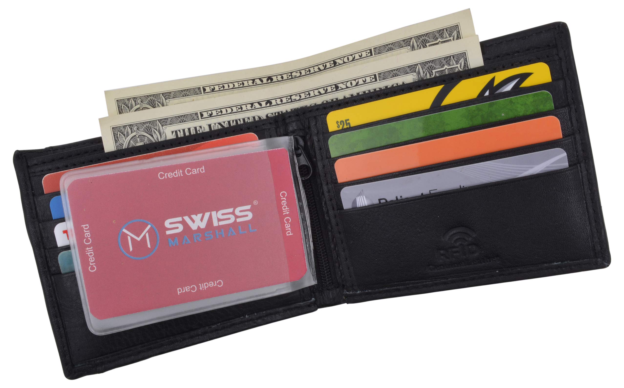 Premium RFID-Blocking Leather Bifold Wallet for Men - Slim Black Genuine Leather Wallet with Removable ID Card Holder - Perfect for Travel, Business & Everyday Use