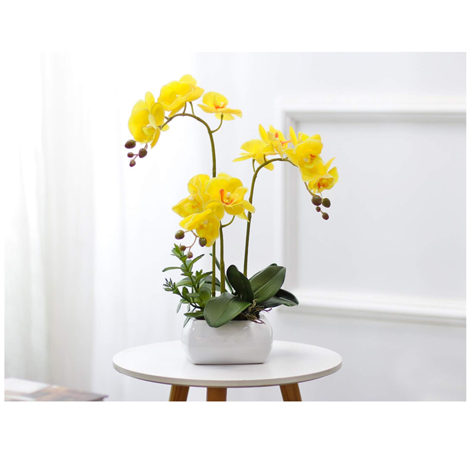 Realistic PU Phalaenopsis Orchid Artificial Plant - Elegant Silk Flower Bonsai for Home & Office Decor | Perfect for Living Room, Dining Table, Wedding Centerpiece & Gift