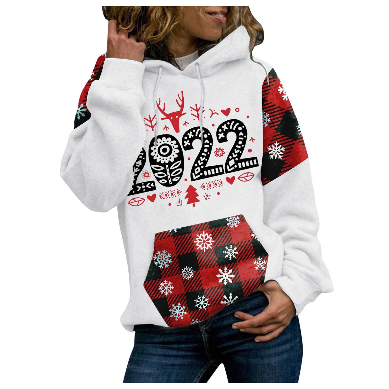 Women's Christmas Graphic Hoodie Sweatshirt - Cozy Long Sleeve Pullover Hooded Sweatshirt for Holiday Parties & Winter Outfits | Casual Christmas Gift for Her