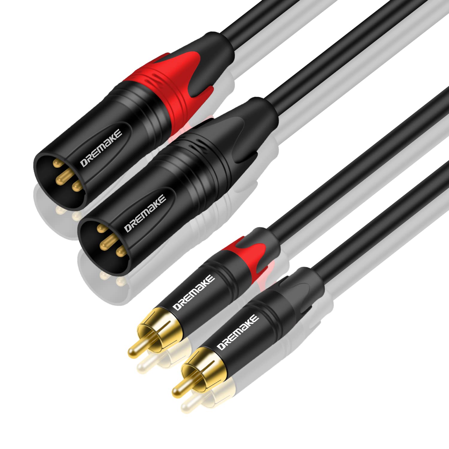 DREMAKE 10ft XLR to RCA Audio Cable - Dual XLR Male to Dual RCA Male Stereo Interconnect Cable - Microphone Connection Cord for Home Studio, DJ Equipment, PA Systems & Audio Interfaces